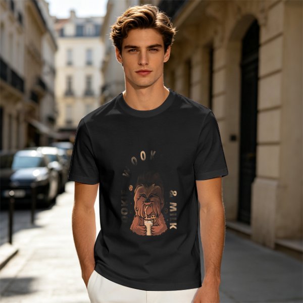 Olive T-Shirt with Chewbacca Drinking Boba Graphic