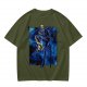 Olive T-Shirt with Cosmic Anime Character Graphic Print