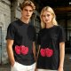 Olive green t-shirt with cute hugging red beans graphic