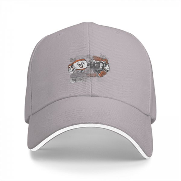 Black Baseball Cap With Retro Coffee Cup Cartoon Characters Print