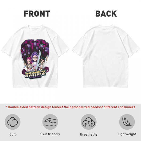 Olive Graphic Tee with Anime Hunter Characters and Huntr/X Text