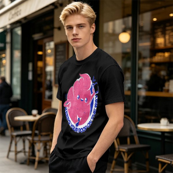 Olive T-Shirt With Funny Colon Graphic 'Keeps Your Poop On The Way' Print