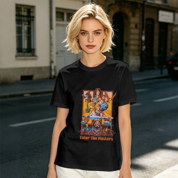 Olive green t-shirt with Masters of the Universe graphic print