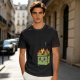 Olive Green T-Shirt With Cartoon Burning Dumpster Graphic