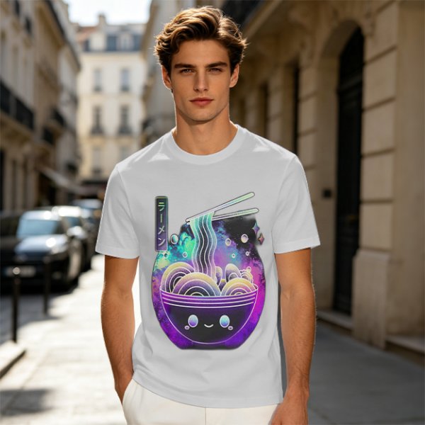 Olive T-Shirt With Galaxy Ramen Bowl Kawaii Graphic