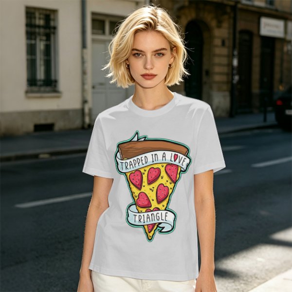 Olive T-Shirt With Pizza Slice 'Trapped In A Love Triangle' Print