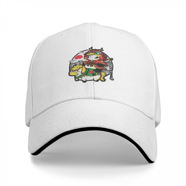 Black baseball cap with cute samurai panda riding a horse graphic