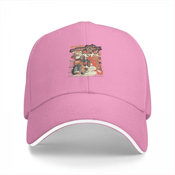 Black baseball cap with retro anime motorcycle graphic print
