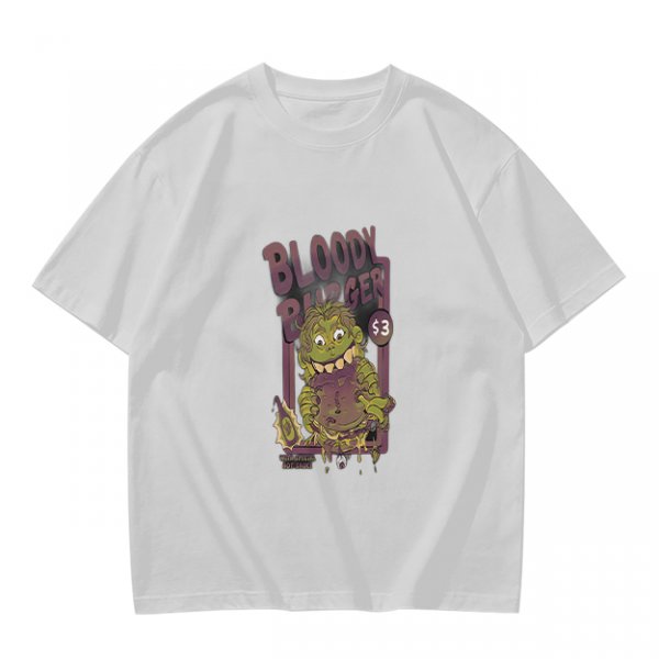 Olive Graphic T-Shirt With Bloody Burger Monster Print
