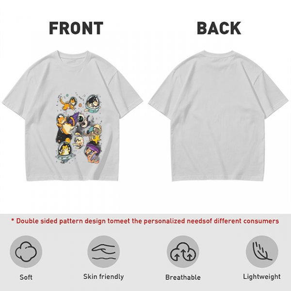 Olive T-Shirt With Playful Space Cats Graphic Print
