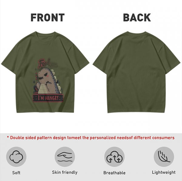 Olive T-Shirt With Hungry Dinosaur 'I'm Hangry' Print