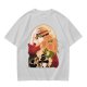Olive anime graphic t-shirt with straw hat and sunflowers