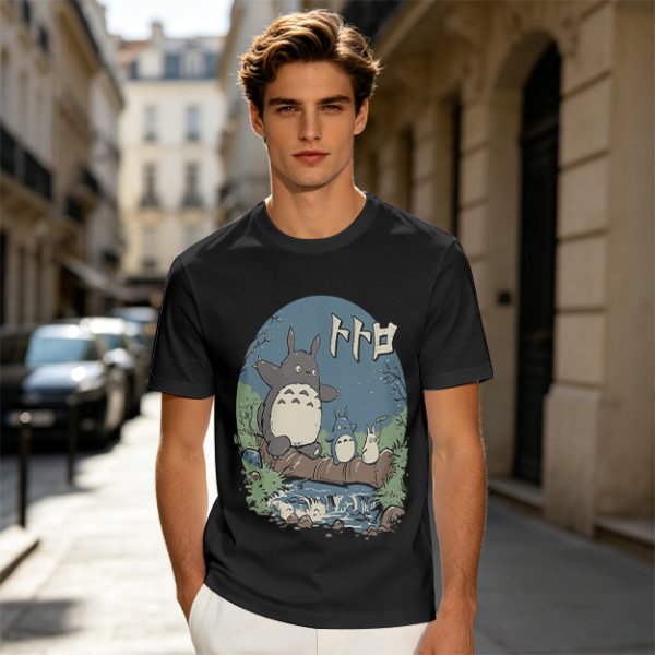 Totoro Forest Scene Graphic Tee for Anime Fans
