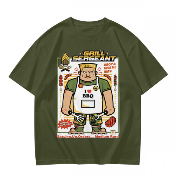 Grill Sergeant I Love BBQ T-Shirt with Funny Military BBQ Art