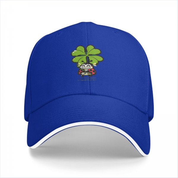 Black baseball cap with ladybug and four-leaf clover graphic
