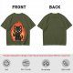 Olive T-Shirt With Cute Black Cat Thumbs Up On Flames Graphic