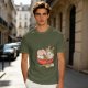 Olive T-Shirt With Cute Cat Ramen Bowl Graphic Print