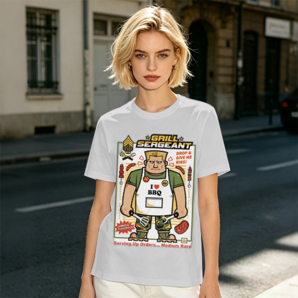 Grill Sergeant I Love BBQ T-Shirt with Funny Military BBQ Art