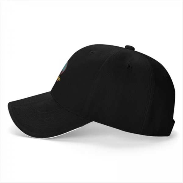 Black baseball cap with raccoon graphic and 'Eat Trash' text