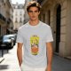 Olive green graphic t-shirt with dumpling pun and steamer illustration
