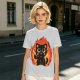 Olive T-Shirt With Cute Black Cat Thumbs Up On Flames Graphic