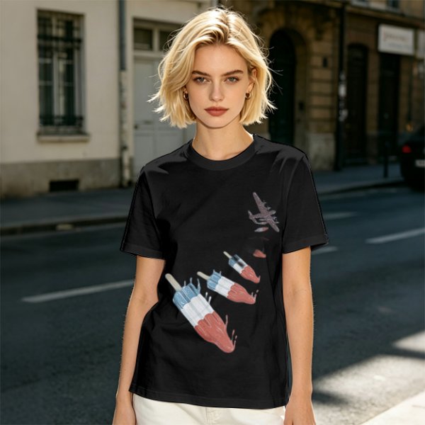 Olive T-Shirt With Melting Red White Blue Popsicle Print