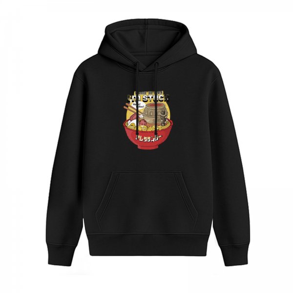 Black Hoodie With Ramen Bowl And 'I'm Stuck' Graphic Print
