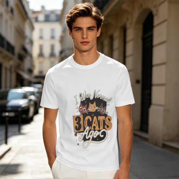 Olive Cat Lover T-Shirt With 'I Was Normal 3 Cats Ago' Print