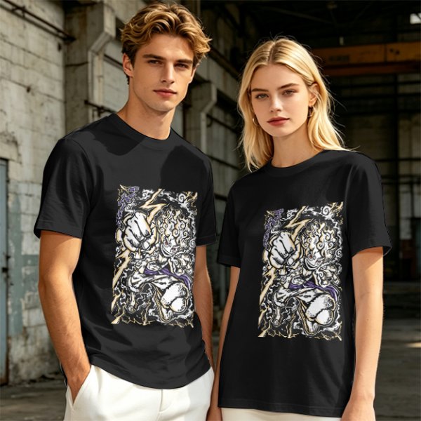Olive Anime Graphic T-Shirt With Fist And Lightning Artwork