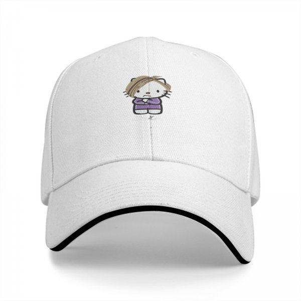 Black baseball cap with grumpy cartoon cat graphic