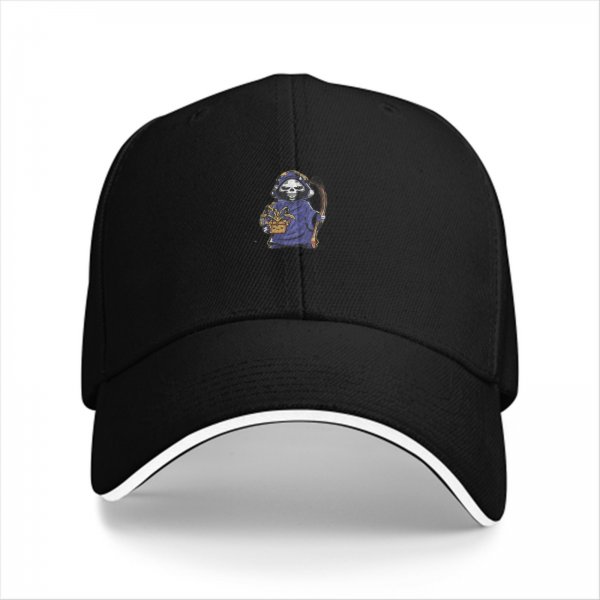 Black Baseball Cap With Cute Grim Reaper Graphic