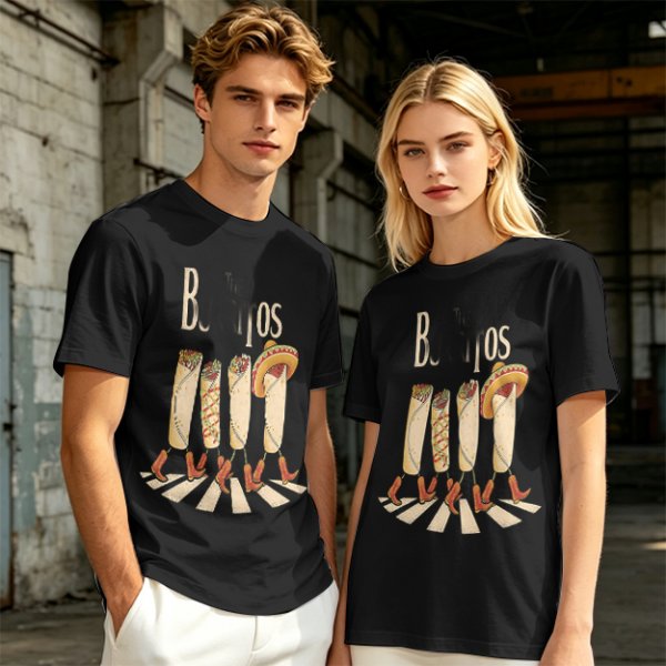 Olive T-Shirt With Walking Burritos Abbey Road Style Graphic