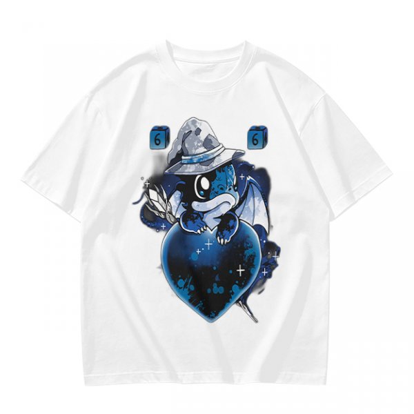 Olive T-Shirt With Cute Wizard Dragon On Starry Heart Print
