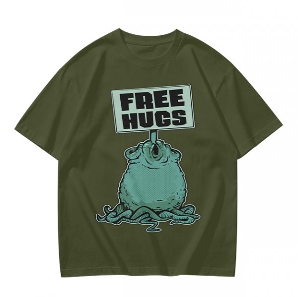 Olive T-Shirt With Free Hugs Monster Graphic Print