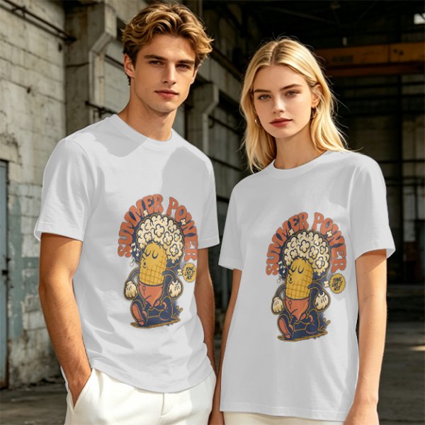 Olive T-Shirt with Retro Summer Power Corn Character Print