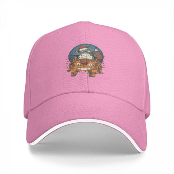 Black baseball cap with Totoro and Catbus festive graphic