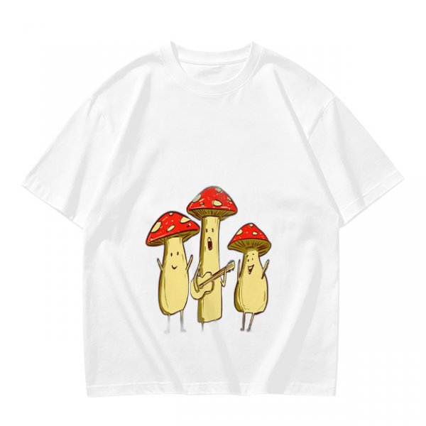 Olive T-Shirt with Singing Mushroom Band Graphic