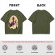 Olive t-shirt with witch flying on broom against full moon