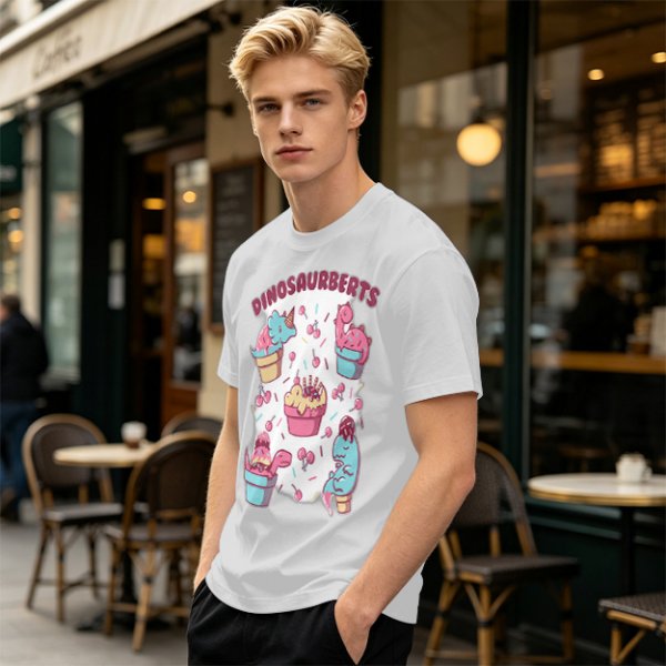 Olive T-Shirt With Cute Dinosaur Ice Cream Graphic Print
