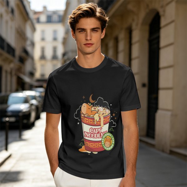 Olive T-Shirt with Capybara in Cup Noodle Graphic Print