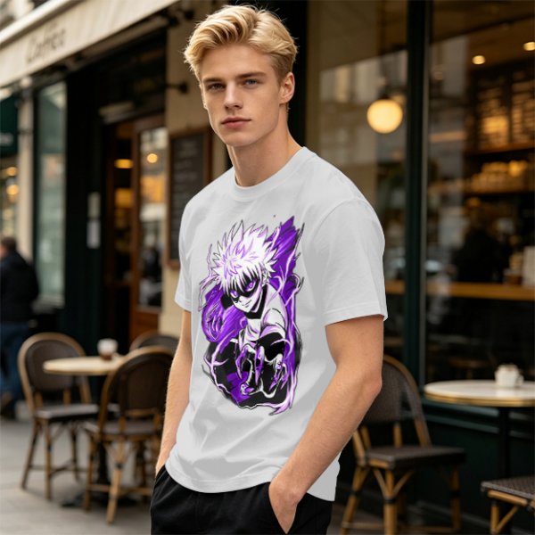 Olive Anime Graphic T-Shirt Featuring Killua Zoldyck