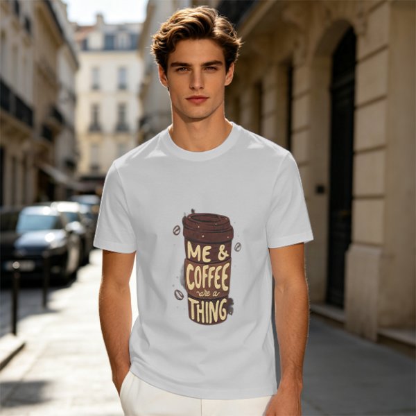 Olive Green Graphic T-Shirt with Me & Coffee We're a Thing Print