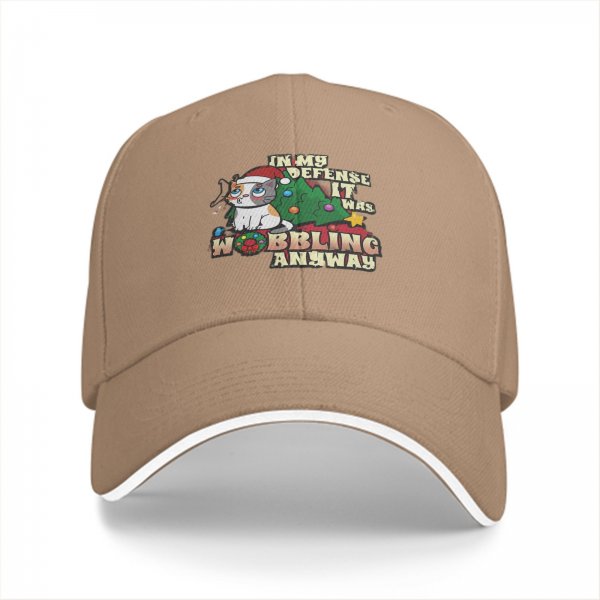 Black baseball cap with funny Christmas cat wobbling defense print