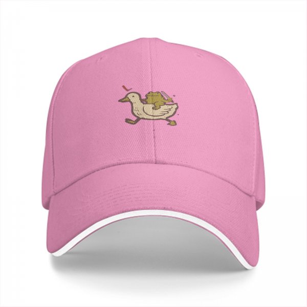 Black baseball cap with frog riding duck holding swords graphic