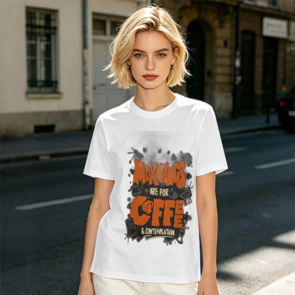 Olive t-shirt with 'Mornings are for coffee & contemplation' print