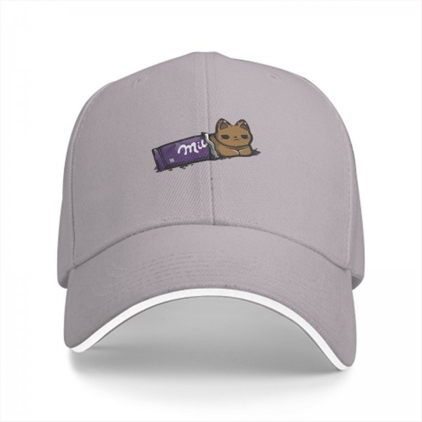 Black baseball cap with chocolate cat graphic design