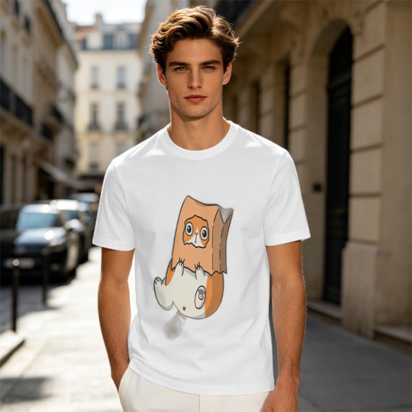 Olive T-Shirt With Cute Hamster In Paper Bag Print
