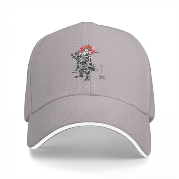 Black Baseball Cap With Samurai Warrior And Red Sun Print