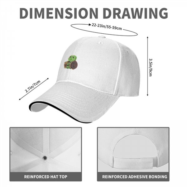 Black Baseball Cap With Cute Turtle Holding Coffee Cup Print
