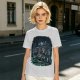 Olive Green T-Shirt With Night Graveyard Cat Illustration